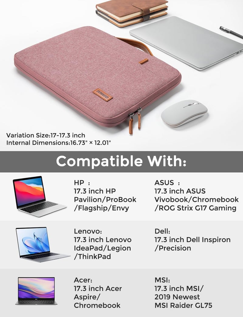 DOMISO 17 inch Laptop Sleeve Protective Case Cover Compatible with 17-17.3 inch HP Dell ASUS Lenovo Chromebook,Waterproof Computer Cases Bag with Handle,Pink - Image 2